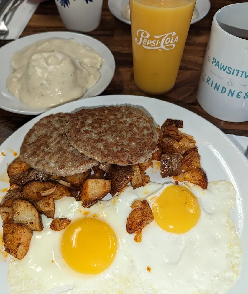 All Day Breakfast with Sausage Home Fries and Biscuits with Gravy